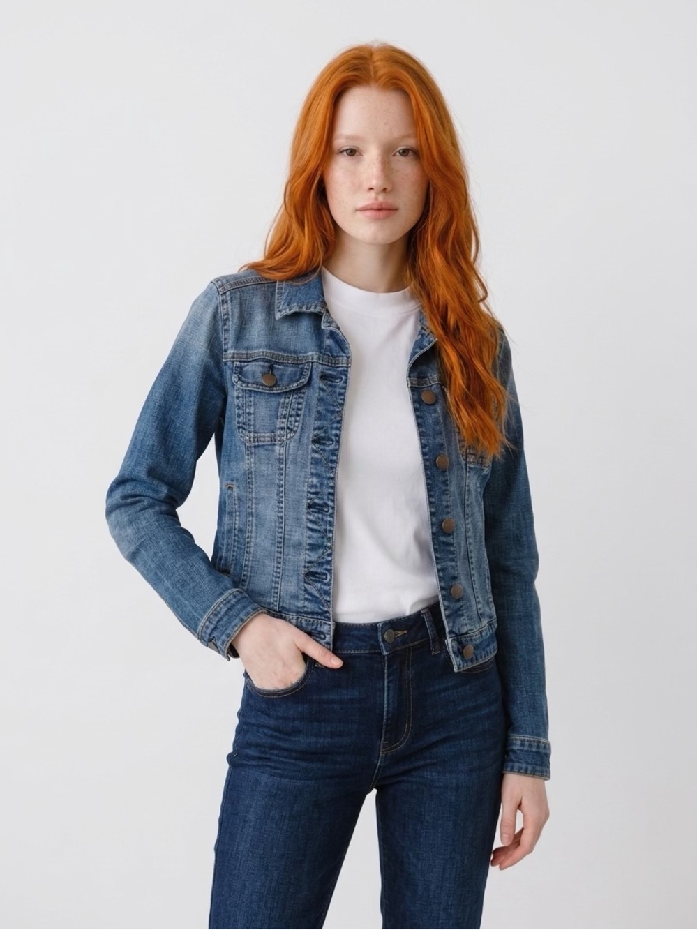 ELLE Distressed Medium Blue Denim Jacket
